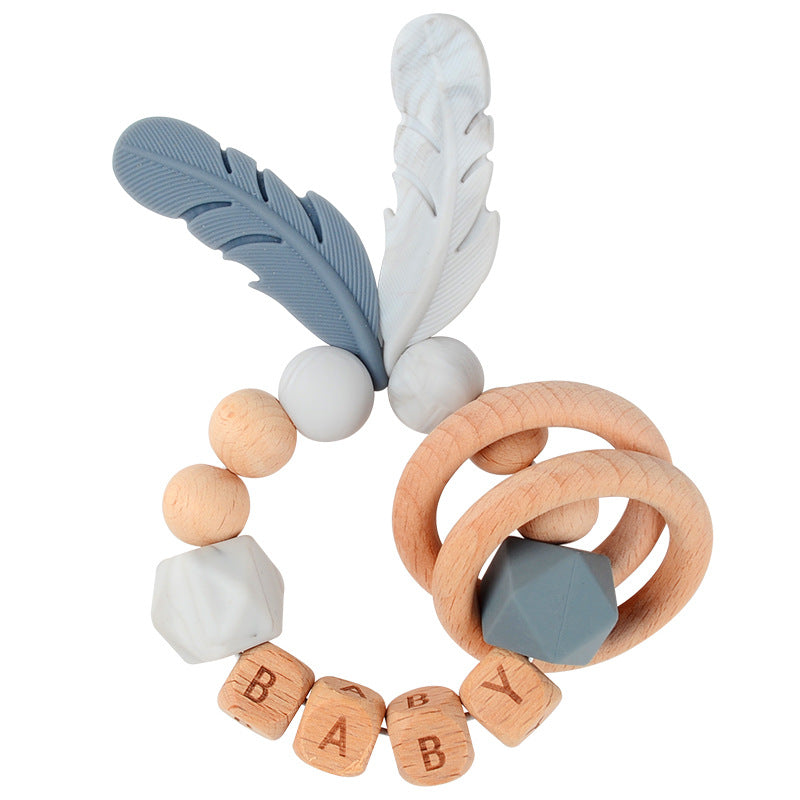 Wholesale Baby Wooden Teether Bracelet Rattle Silicone Bead Micro Stick TOY